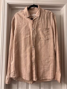Casual Long-Sleeve Button-Down Shirt in Light Beige